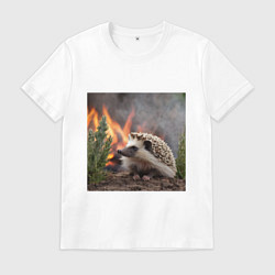 Футболка хлопковая мужская Ёжик в огне, цвет: белый