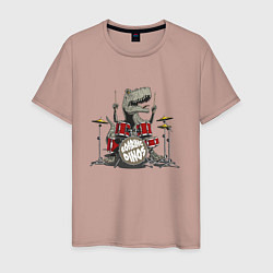 Футболка хлопковая мужская Ревущие динозавры, цвет: пыльно-розовый