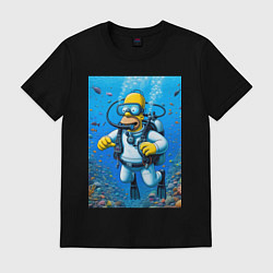 Футболка хлопковая мужская Homer diving - ai art, цвет: черный