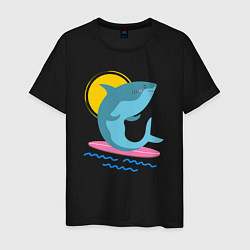 Футболка хлопковая мужская Акула серфит, цвет: черный