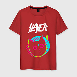 Футболка хлопковая мужская Slayer rock star cat, цвет: красный