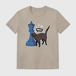 Футболка хлопковая мужская Кот Зефир и шахматный ферзь, цвет: миндальный