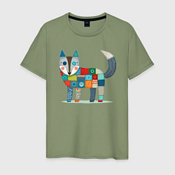 Футболка хлопковая мужская Funny fox - patchwork ai art, цвет: авокадо