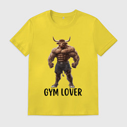 Футболка хлопковая мужская Фитнес тренер бык - любовь к тренажерам, цвет: желтый