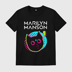 Футболка хлопковая мужская Marilyn Manson rock star cat, цвет: черный