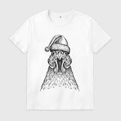 Футболка хлопковая мужская Петух в новогодней шапке, цвет: белый