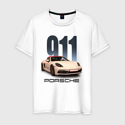 Футболка хлопковая мужская Немецкий спортивный автомобиль Порше 911, цвет: белый