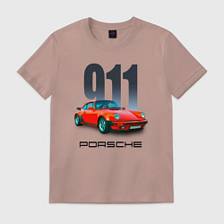 Футболка хлопковая мужская Porsche 911 спортивный немецкий автомобиль, цвет: пыльно-розовый