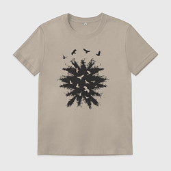 Футболка хлопковая мужская Лесные птички, цвет: миндальный
