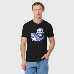 Футболка хлопковая мужская Панда и акула, цвет: черный — фото 2