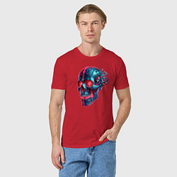 Футболка хлопковая мужская Metal cyber skull - ai art, цвет: красный — фото 2