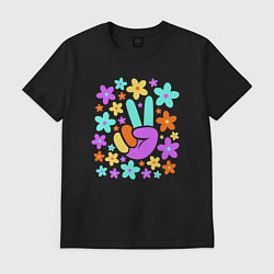 Футболка хлопковая мужская Flower peace, цвет: черный