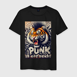 Футболка хлопковая мужская Cool tiger - punks not dead, цвет: черный