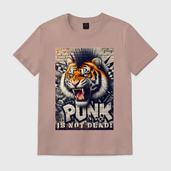 Футболка хлопковая мужская Cool tiger - punks not dead, цвет: пыльно-розовый