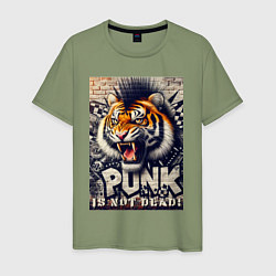 Футболка хлопковая мужская Cool tiger - punks not dead, цвет: авокадо