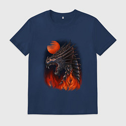 Футболка хлопковая мужская Огненный дракон хамелеон, цвет: тёмно-синий