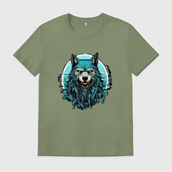 Футболка хлопковая мужская Морской волк скалится, цвет: авокадо