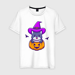 Футболка хлопковая мужская Kitty halloween, цвет: белый