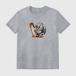 Футболка хлопковая мужская Гарпия играет на арфе и поет, цвет: меланж