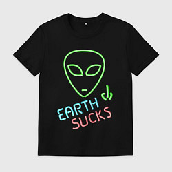 Футболка хлопковая мужская Земля отстой - неон green инопланетянин, цвет: черный