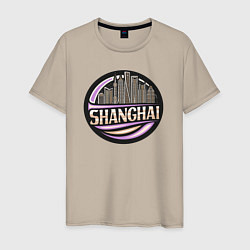 Футболка хлопковая мужская Город Шанхай, цвет: миндальный