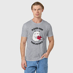 Футболка хлопковая мужская Белый кот с пилой, цвет: меланж — фото 2