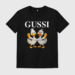 Футболка хлопковая мужская Два веселых гуся, цвет: черный