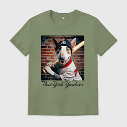 Футболка хлопковая мужская Bull terrier - New York yankees baseball team, цвет: авокадо
