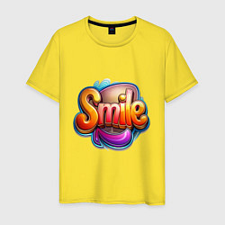 Футболка хлопковая мужская Текст smile, цвет: желтый