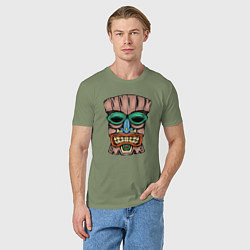 Футболка хлопковая мужская Tiki face, цвет: авокадо — фото 2