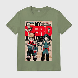 Футболка хлопковая мужская Моя геройская академия Кацуки Бакуго коллаж Идзуку, цвет: авокадо
