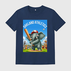 Футболка хлопковая мужская Elephant - batter Oakland Athletics, цвет: тёмно-синий