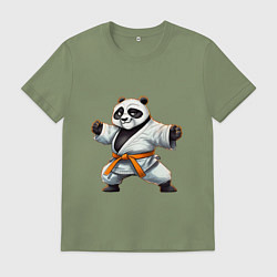 Футболка хлопковая мужская Кунгфу панда По каратист, цвет: авокадо