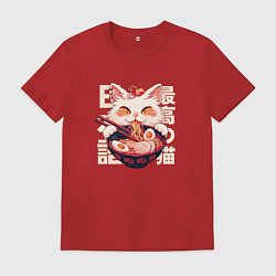 Футболка хлопковая мужская Ramen and cat japan style, цвет: красный