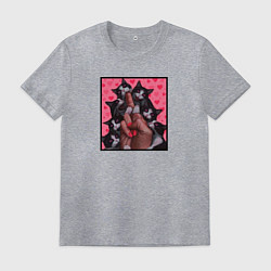 Футболка хлопковая мужская Рука с котиками, цвет: меланж