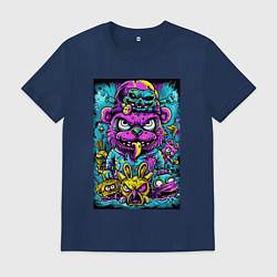 Футболка хлопковая мужская Сказочные монстры в ярких неоновых красках, цвет: тёмно-синий
