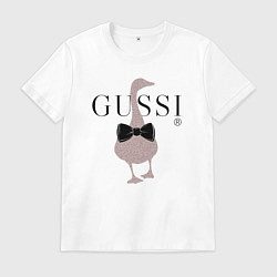 Футболка хлопковая мужская Гусси - бант-бабочка, цвет: белый