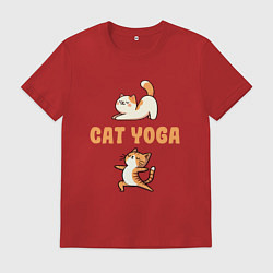 Футболка хлопковая мужская Забавные коты занимаются йогой кошачья йога, цвет: красный