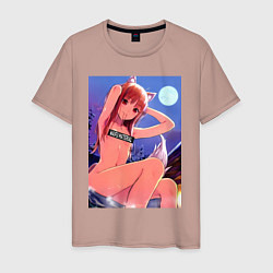 Футболка хлопковая мужская Волчица и пряности Холо waifu, цвет: пыльно-розовый