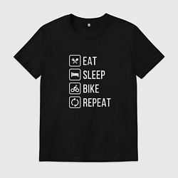 Футболка хлопковая мужская Eat sleep bike repeat, цвет: черный