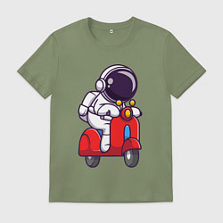 Футболка хлопковая мужская Космонавт на мотороллере, цвет: авокадо