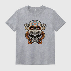 Футболка хлопковая мужская Двойной череп, цвет: меланж