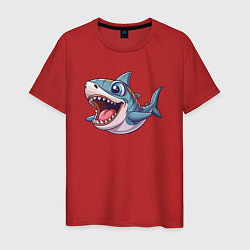 Футболка хлопковая мужская Позитивная акула, цвет: красный