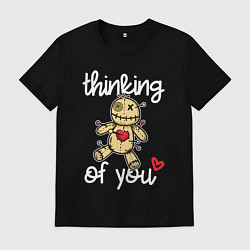 Футболка хлопковая мужская Думаю о тебе - кукла вуду, цвет: черный