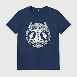 Футболка хлопковая мужская Дерево иггдрасиль с обережным руническим ставом, цвет: тёмно-синий