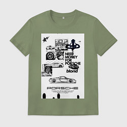 Футболка хлопковая мужская Porsche автомобиль, цвет: авокадо