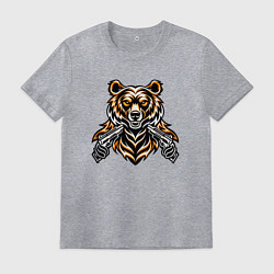 Футболка хлопковая мужская Медведь с пистолетом, цвет: меланж