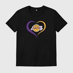 Футболка хлопковая мужская LA Lakers в сердце, цвет: черный