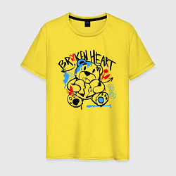 Футболка хлопковая мужская Разбитое сердце и медведь, цвет: желтый
