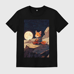 Футболка хлопковая мужская Лиса в космосе, цвет: черный